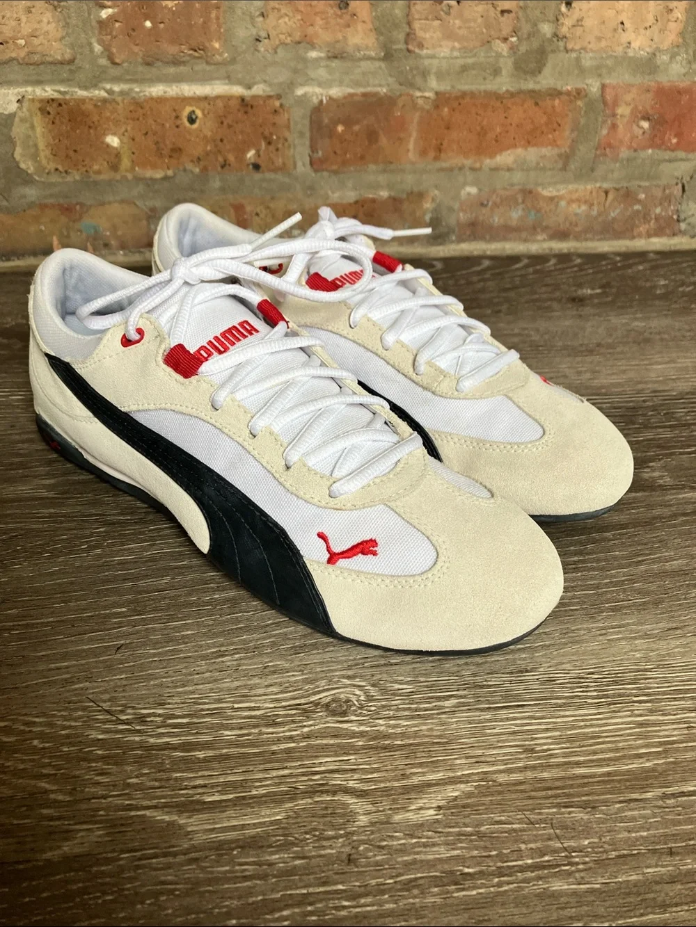 Puma Men’s Cream, Black & Red Low-Profile Motorsport Sneaker